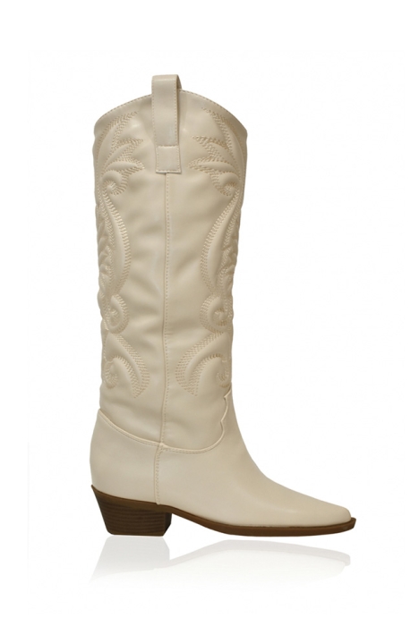 Сапоги "казаки" светло-бежевые, вышивка