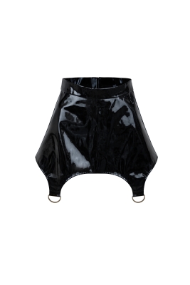 Пояс - корсет - баска черная, эко-кожа ЛАК, имитация подвязок