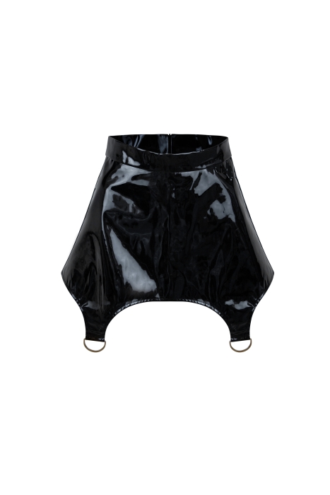 Пояс - корсет - баска черная, эко-кожа ЛАК, имитация подвязок