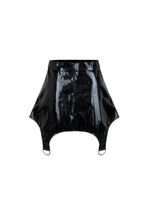 Пояс - корсет - баска черная, эко-кожа ЛАК, имитация подвязок