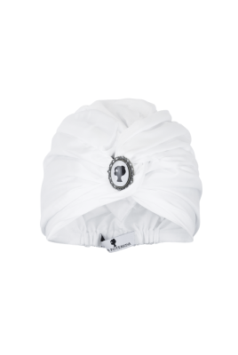 Чалма (тюрбан) "Мэла" белая, атлас (шелк), с лого