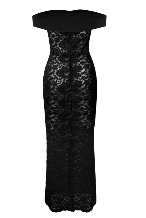 Платье "Велия" черное, кружево, макси, воротник - лодочка стрейч