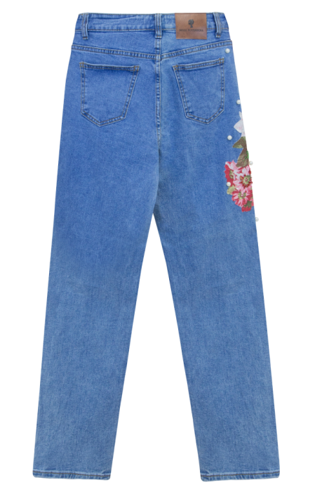 Джинсы 'Атланта" голубые, стиль "мом", стрейч, с вышивкой