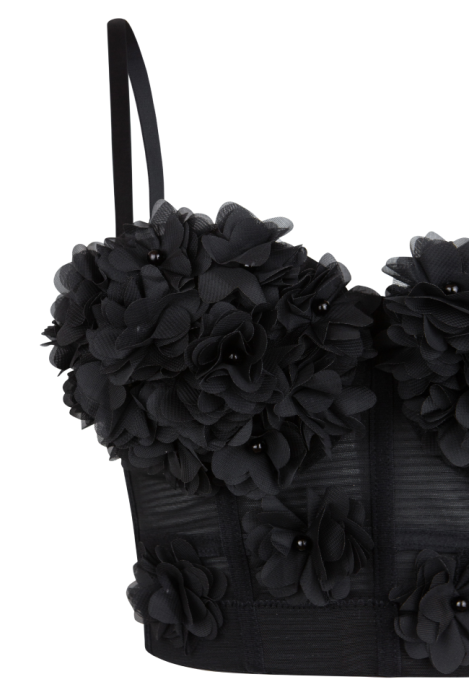 Топ-корсет "Рэм" черный, мелкие цветы