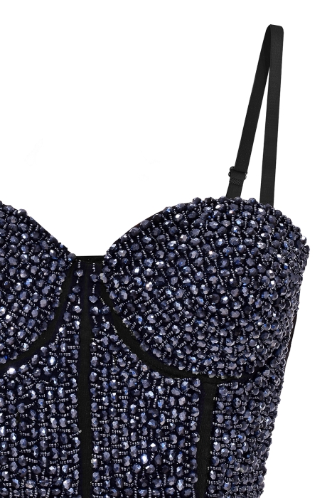 Топ - корсет "Бенита" синий, с камнями, металл