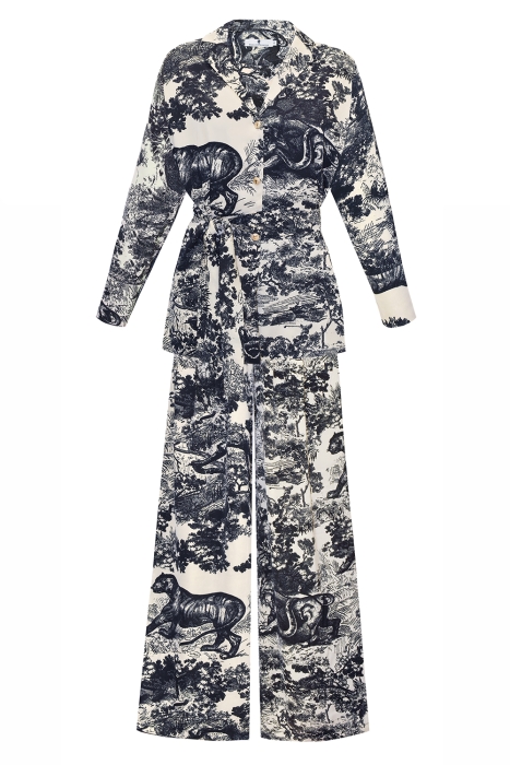 Костюм - пижама "Паскаль" бежевый, эко-шелк, серый принт "прованс"