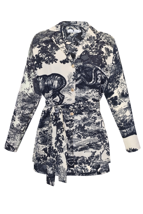 Костюм - пижама "Паскаль" бежевый, эко-шелк, серый принт "прованс"