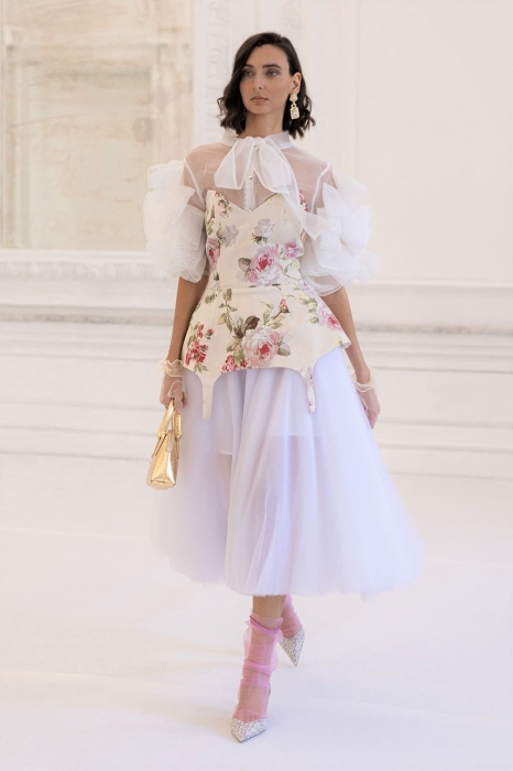 Топ - корсет - баска "Лэсли" нюдовый, цветочный принт