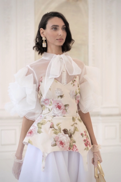 Топ - корсет - баска "Лэсли" нюдовый, цветочный принт