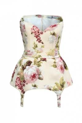 Топ - корсет - баска "Лэсли" нюдовый, цветочный принт