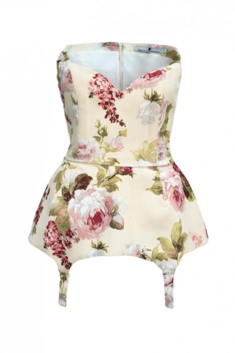 Топ - корсет - баска "Лэсли" нюдовый, цветочный принт