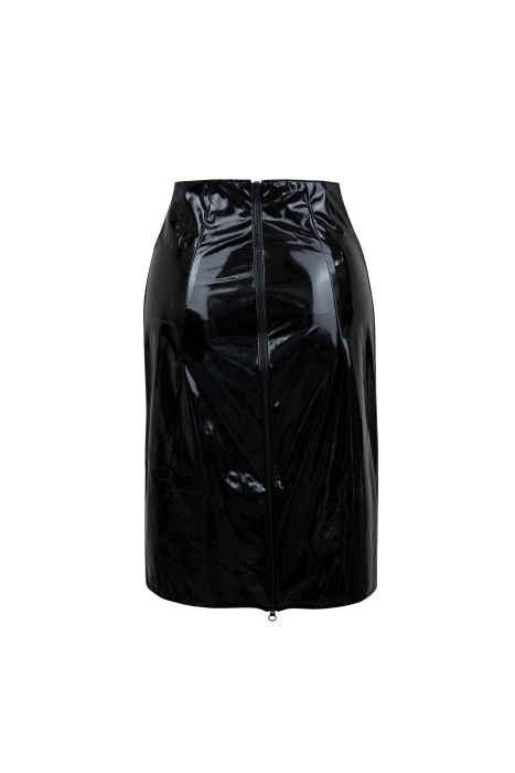 Юбка черная, эко-кожа ЛАК, люверсы,на завязках (55 см)