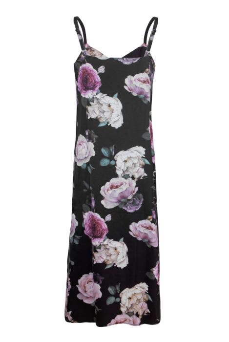 Платье-комбинация "Майен" черное, цветочный принт, макси