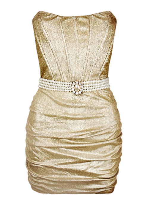 Платье "Леа", мини, золотистое, корсетное