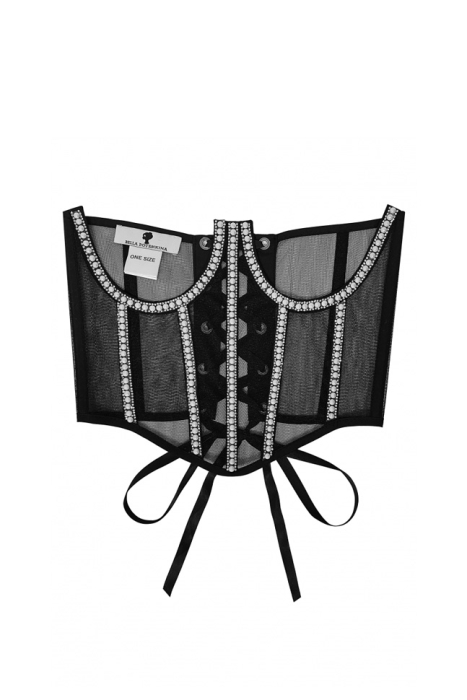 Пояс - корсет "Ангелика" черный, со стразами и жемчугом