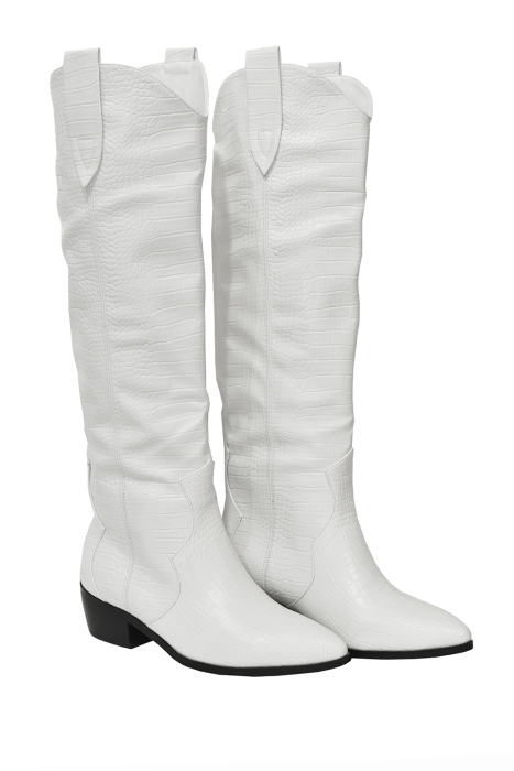 Сапоги "казаки" белые, имитация кожи крокодила