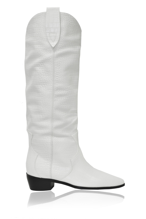 Сапоги "казаки" белые, имитация кожи крокодила