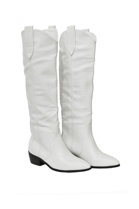 Сапоги "казаки" белые, имитация кожи крокодила