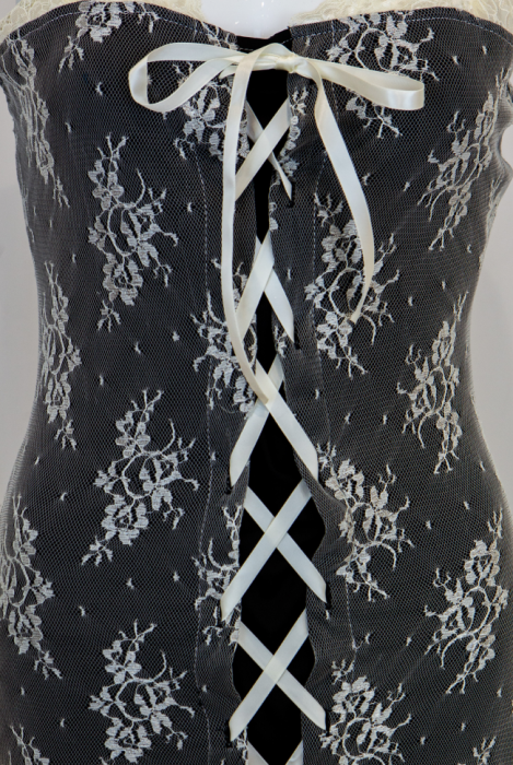 Платье-комбинация "Мила", черное с молочным кружевом, мини