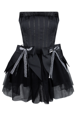 Платье-пачка "Мари-Жозе", мини, чёрное, корсетное, с бантами, на шнуровке