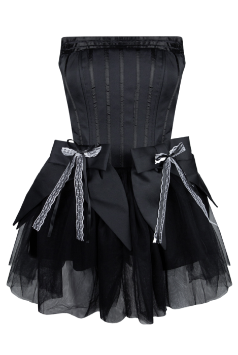 Платье-пачка "Мари-Жозе", мини, чёрное, корсетное, с бантами, на шнуровке