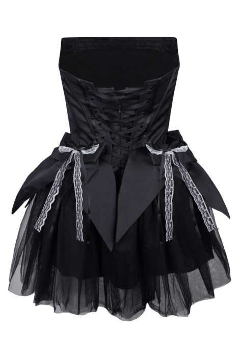 Платье-пачка "Мари-Жозе", мини, чёрное, корсетное, с бантами, на шнуровке