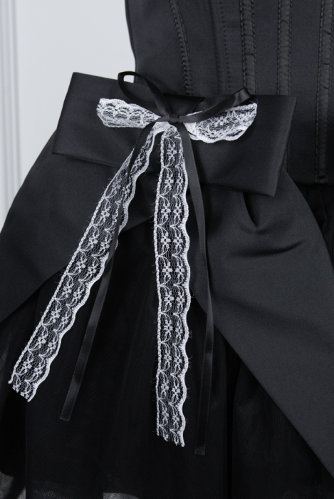 Платье-пачка "Мари-Жозе", мини, чёрное, корсетное, с бантами, на шнуровке