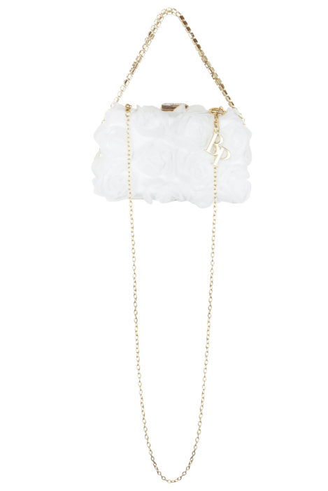 Сумка-клатч белая, объемные цветы, золото