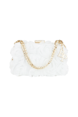 Сумка-клатч белая, объемные цветы, золото