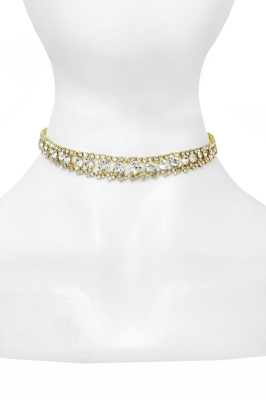 Чокер - колье серебристый, 3-х рядный, из металла и камней