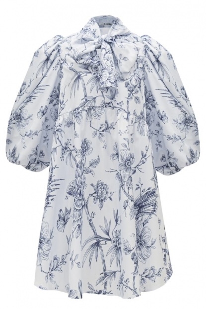 Платье "Лолита" молочное, графитовый цветочный принт, с бантом, мини