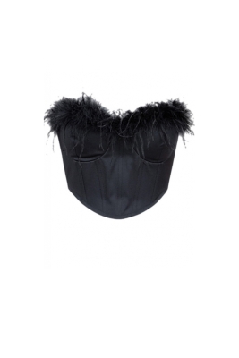 Топ - корсет черный "Перья" черный, атлас (шелк), на завязках