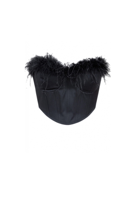 Топ - корсет черный "Перья" черный, атлас (шелк), на завязках