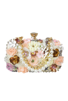 Сумка-клатч мультицвет, инкрустирована цветами, золото