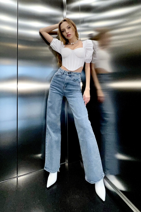 Блуза - топ - корсет "Катрина" белый, с рукавами, хлопок