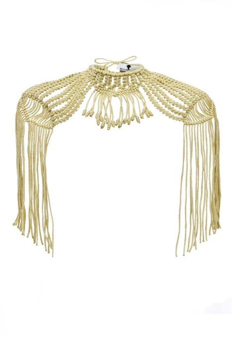 Чокер "колье - эполет" бежевый, вязаный, кутюр