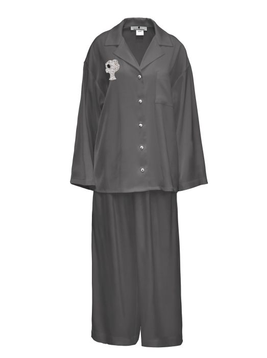 Костюм - пижама "Пальм" серебристый, шелк, с лого