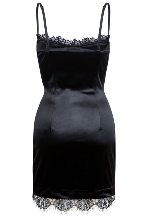 Платье черное атлас (шелк) с кружевом