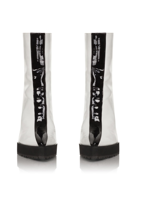 Ботильоны "Элина" шпилька, лак белый, черный лампас и каблук