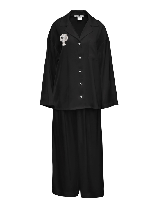 Костюм - пижама "Пальм" черный, шелк, с лого