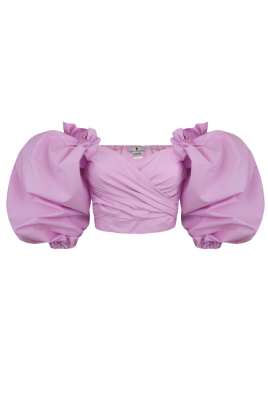 Блуза - топ "Рене" лавандовая, объёмные рукава, на завязках