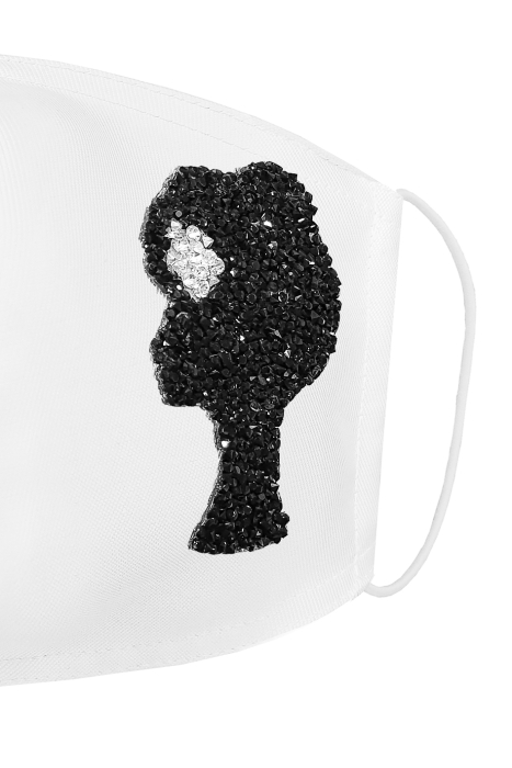 Маска защитная для лица, декоративная c лого из страз (белая)