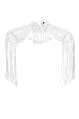 Чокер "колье - эполет" белый, вязаный, кутюр