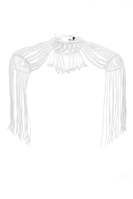 Чокер "колье - эполет" белый, вязаный, кутюр