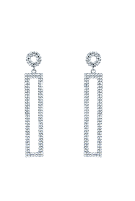 Серьги - подвески "Геометрия" (прямоугольник), серебристые, из металла со стразами