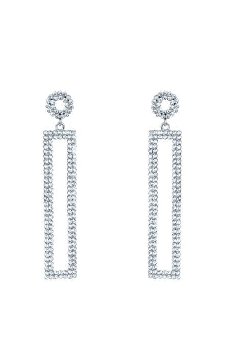 Серьги - подвески "Геометрия" (прямоугольник), серебристые, из металла со стразами