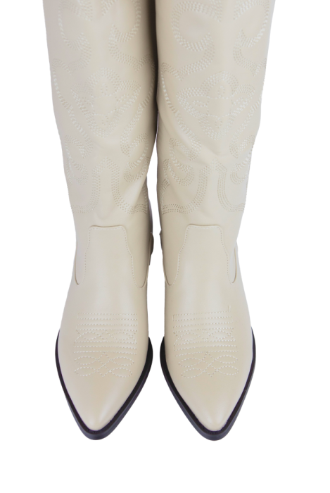 Сапоги "казаки" бежевые, еврозима, вышивка