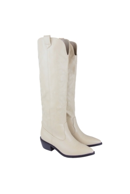 Сапоги "казаки" бежевые, еврозима, вышивка