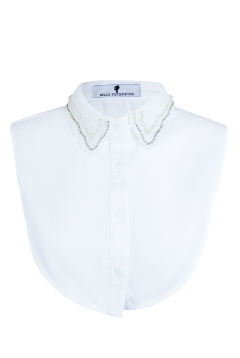 Манишка "Лемила" белая, с расшивом из жемчуга и страз