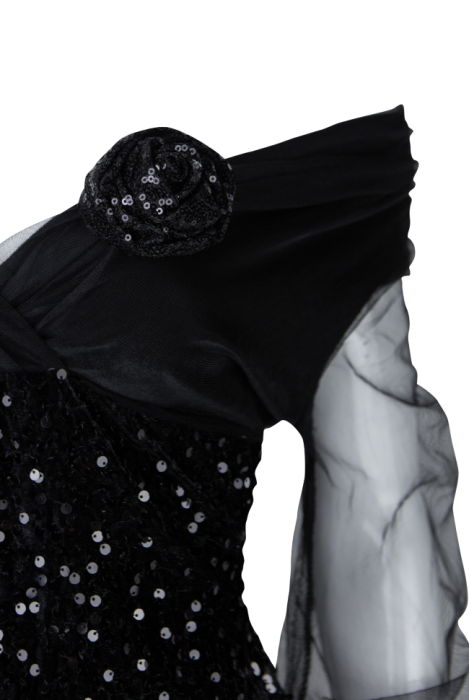 Платье "Моёт", мини, чёрное, бархат, пайетки, воздушные рукава